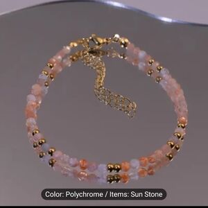 🧡💛NEW🧡💛 PRETTY!! Genuine Sunstone and GOLD Polychrome Stone Beaded Bracelet